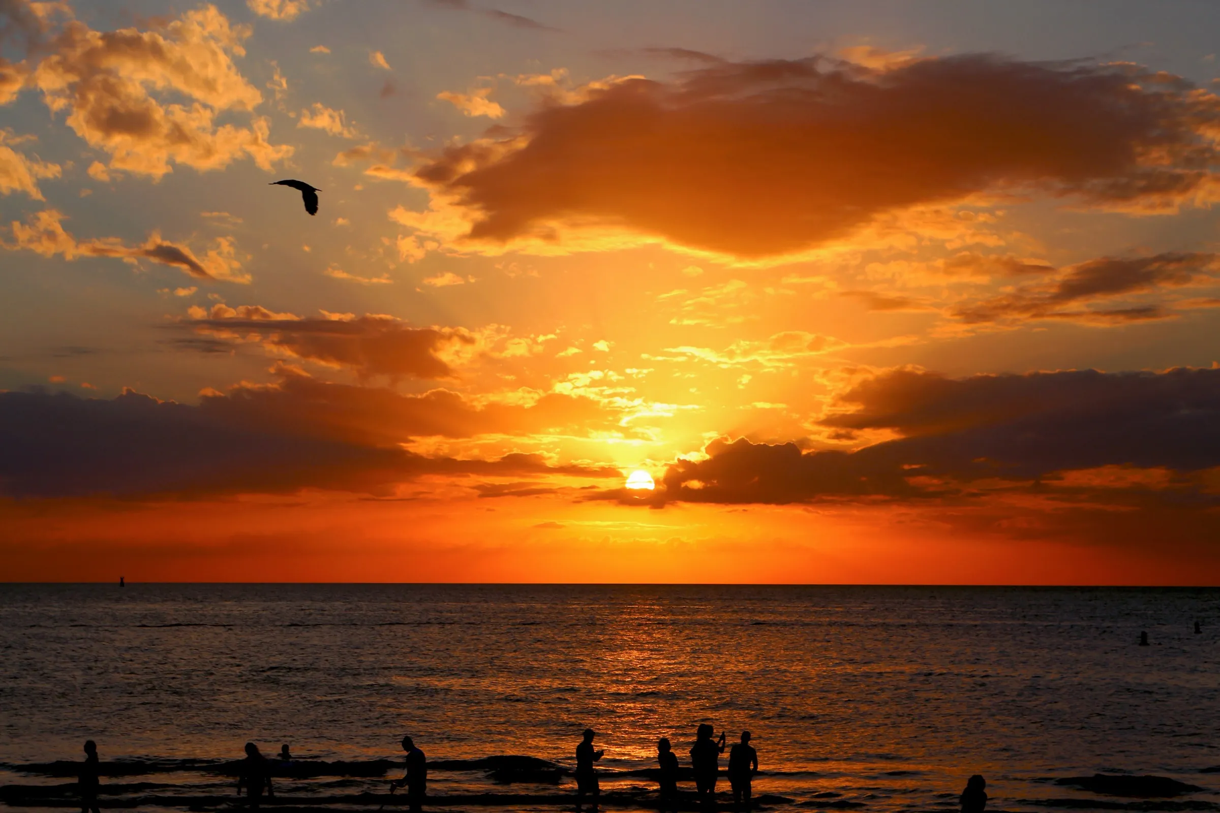 Sunset over the private beach at Sundown Beach Hotel in Canoa, Ecuador