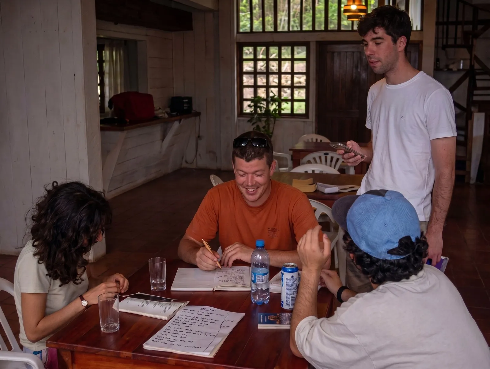 Students in a Spanish lesson around the table in Ecuador